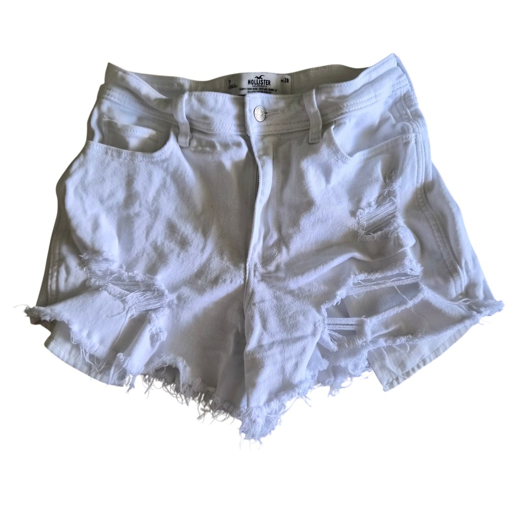 Hollister White Curvy High-Rise Vintage Distressed Denim Shorts Size 7 W28